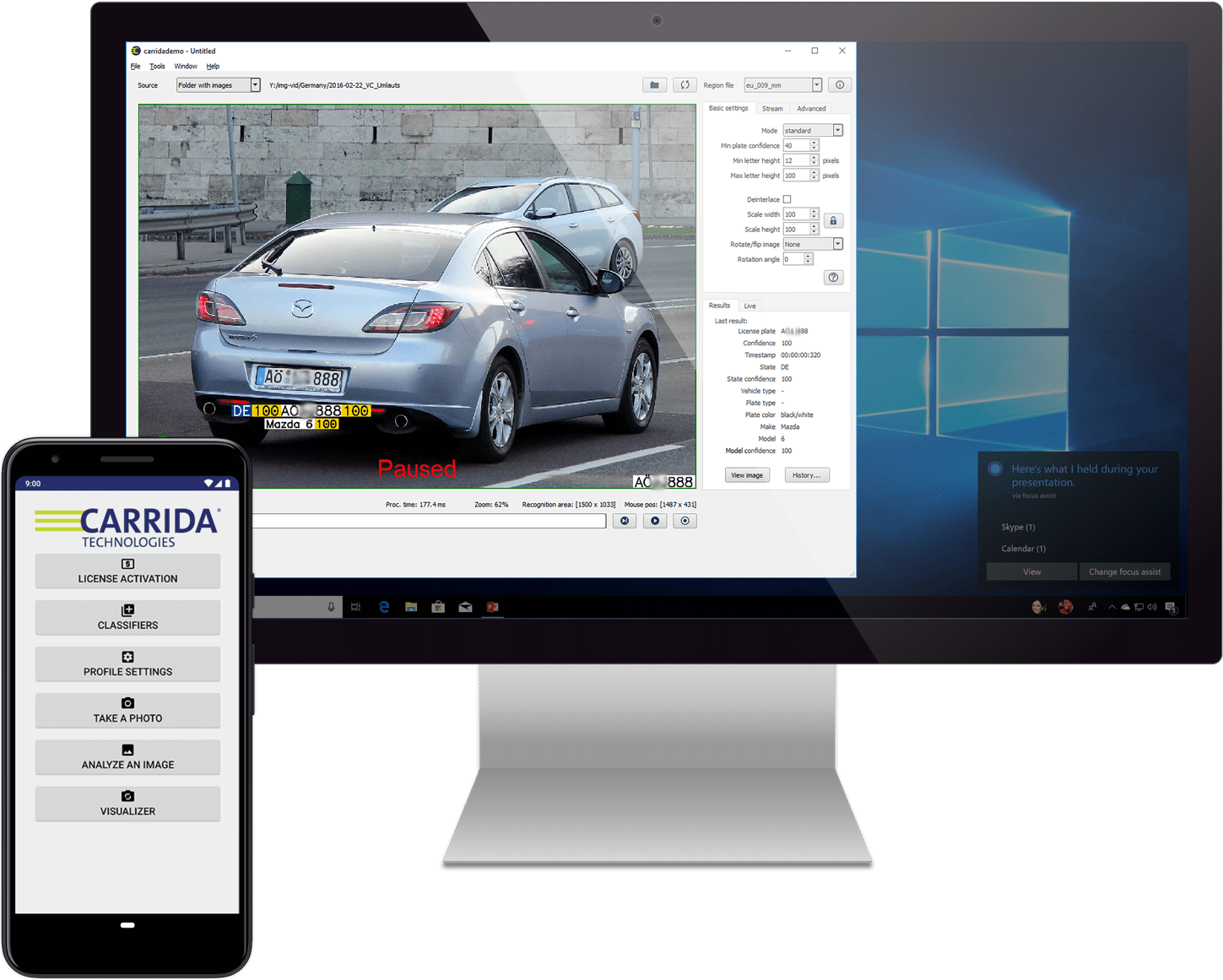 CARRIDA Software angezeigt auf einem Monitor und einem Smartphone