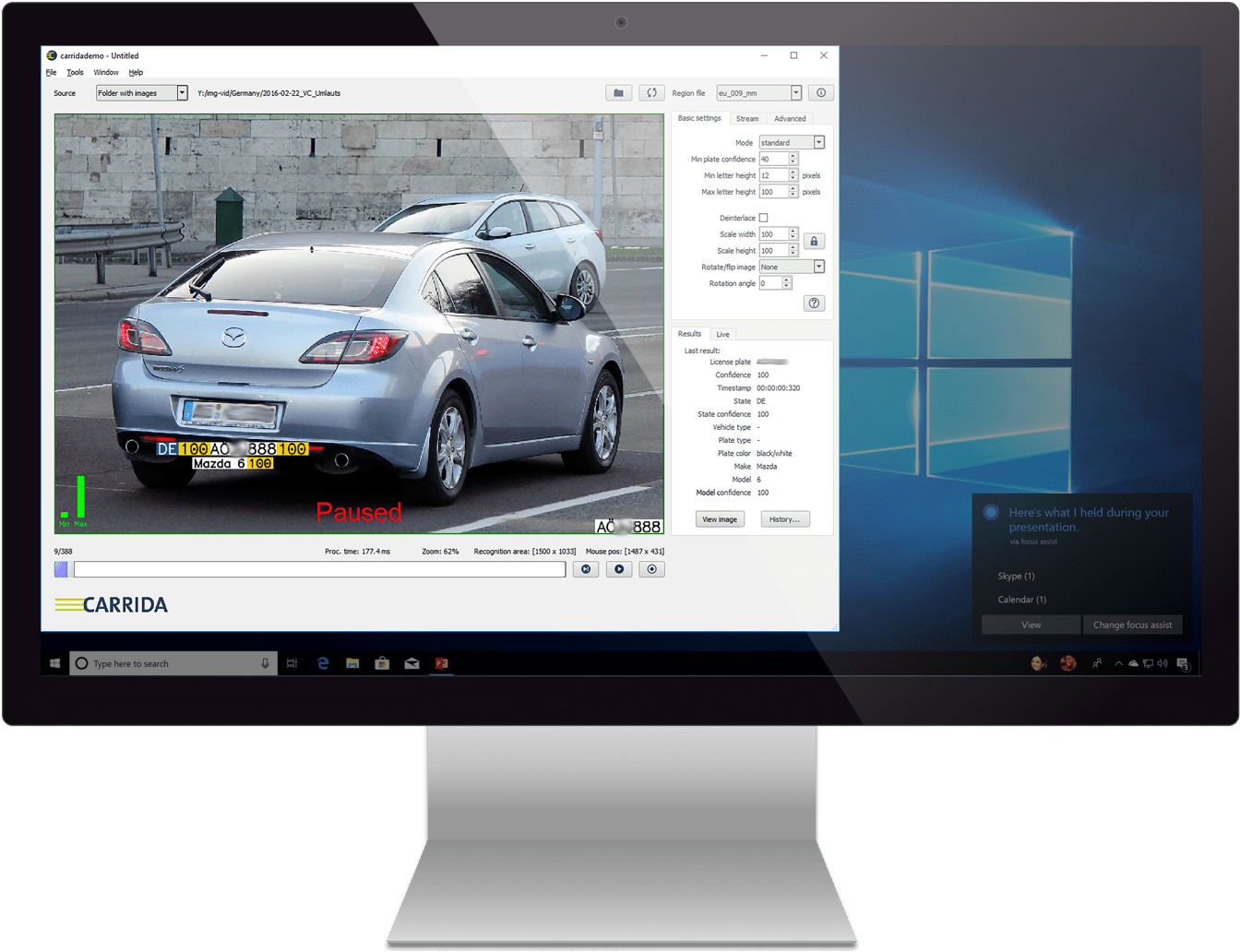 CARRIDA Software auf einem Beispielmonitor