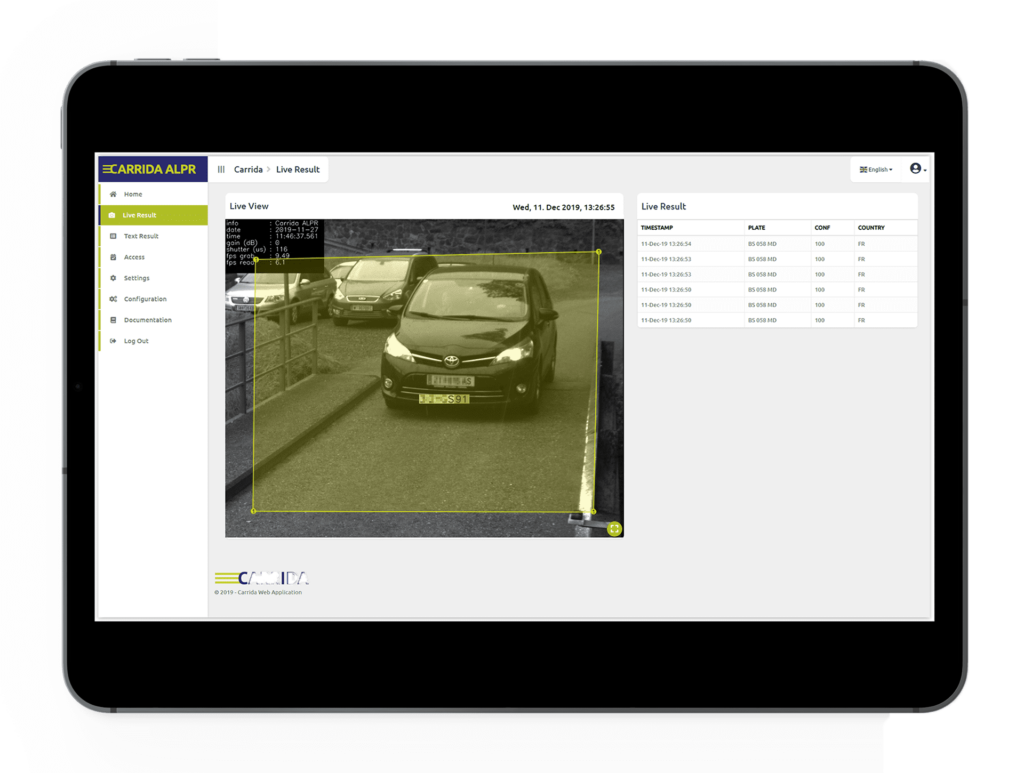 Interface der CARRIDA ANPR Software.